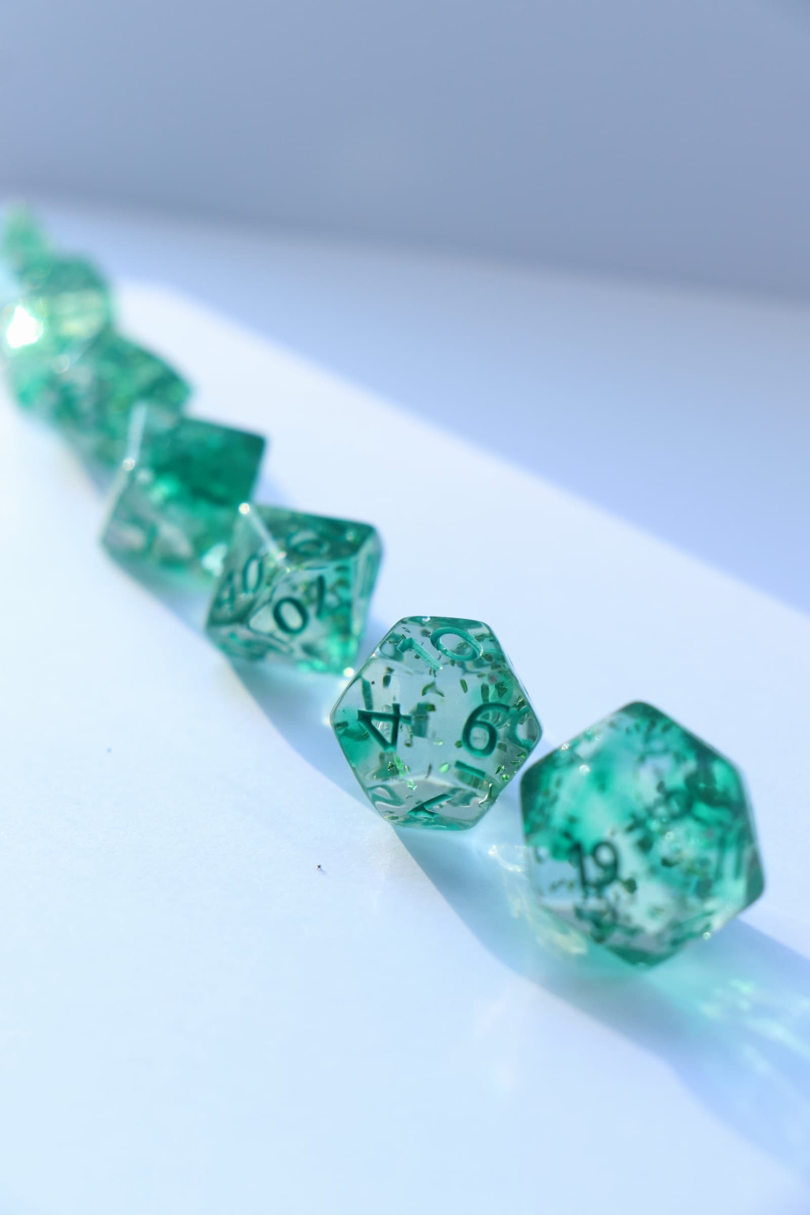 RPG Dice set (7) Translucent Glitter Green