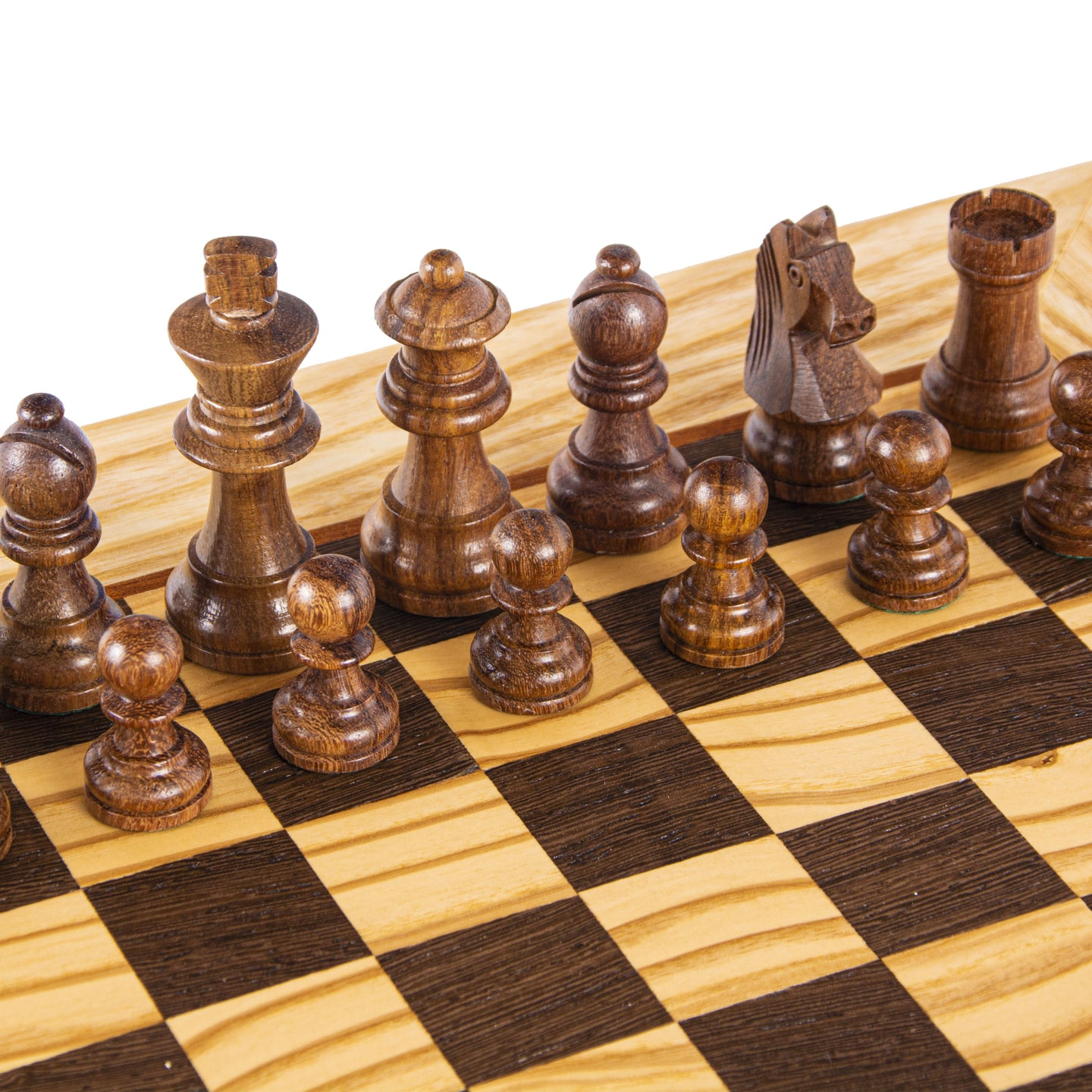 OLIVE BURL Chess set 40x40cm (Medium) with Staunton Chessmen 7,7cm Koning