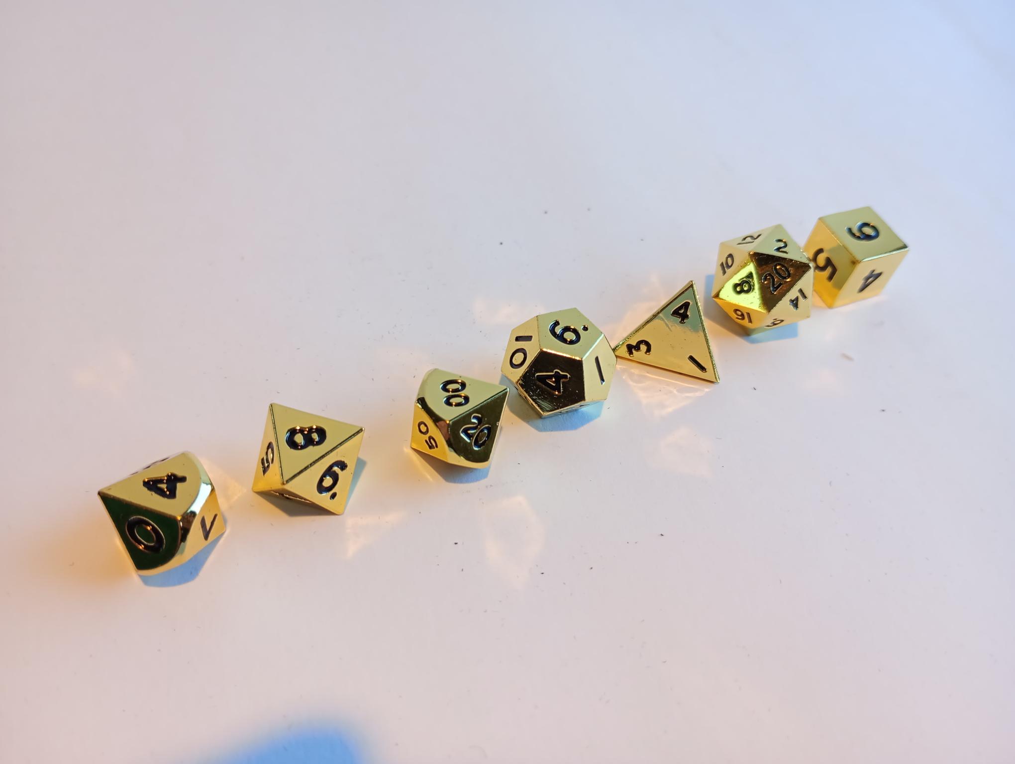 RPG Dice set (7) Mini Metal Gold