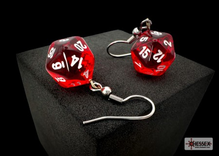 Hook Earrings Translucent Red Mini-Poly D20