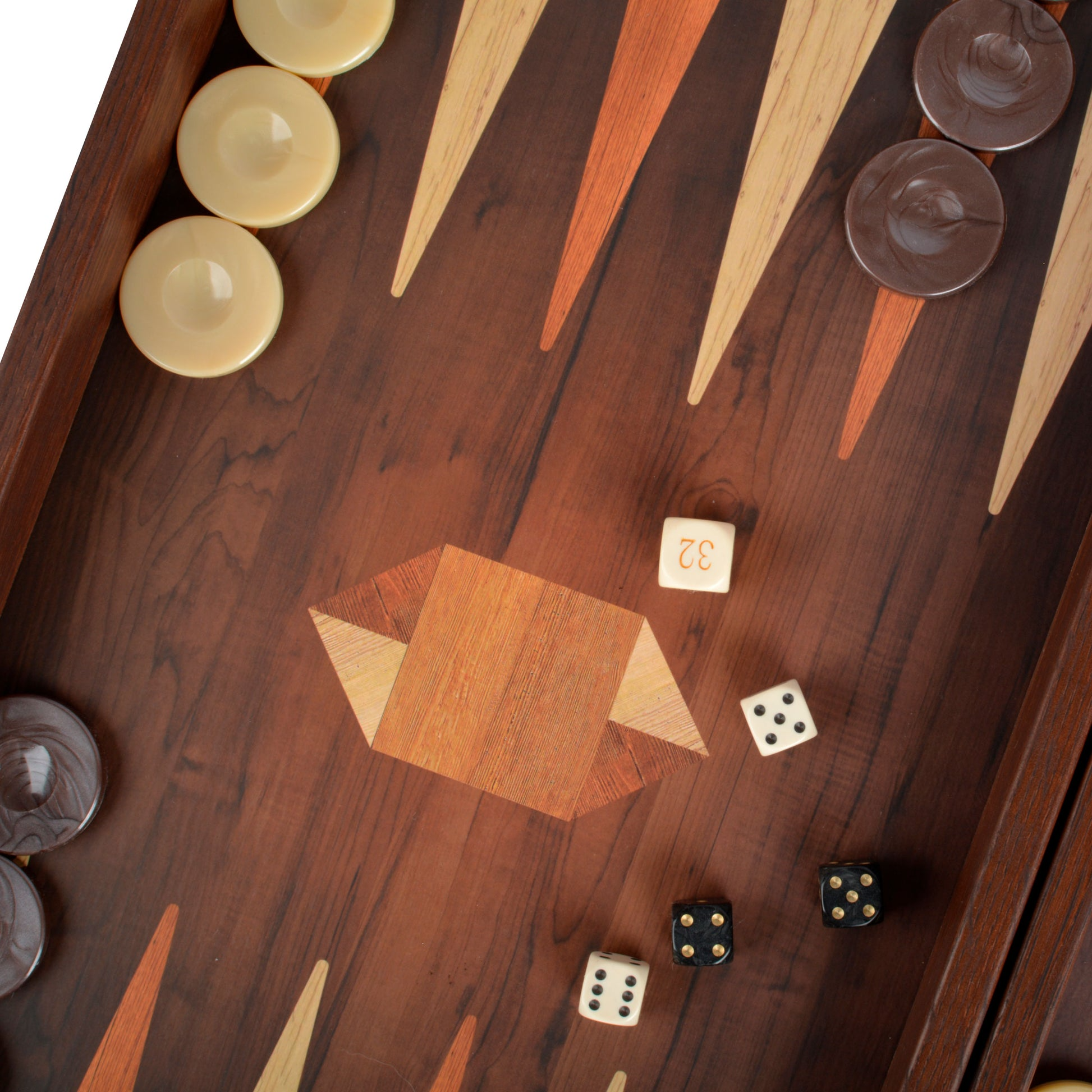 Geometrische houtmotief backgammon set - Art Deco geïnspireerd ontwerp