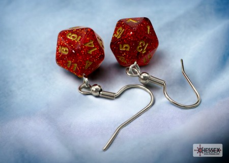 Hook Earrings Glitter Ruby Mini-Poly D20