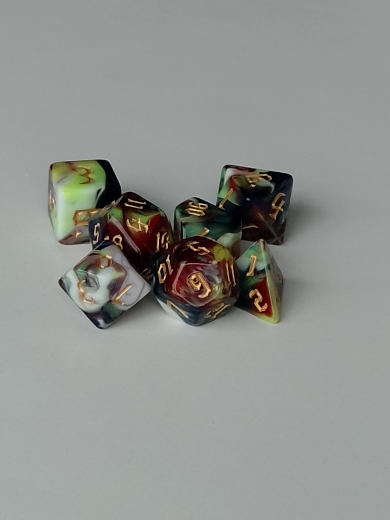 RPG Dice set (7) gemarmerd in wit/blauw/groen