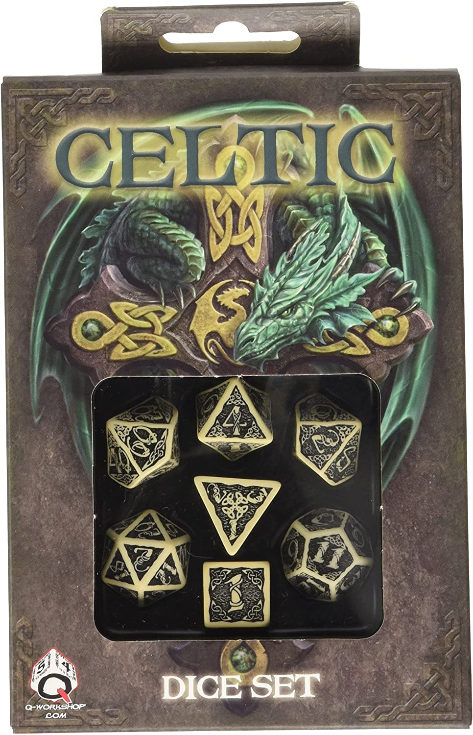 Dice Set Celtic - Revised Beige & Black