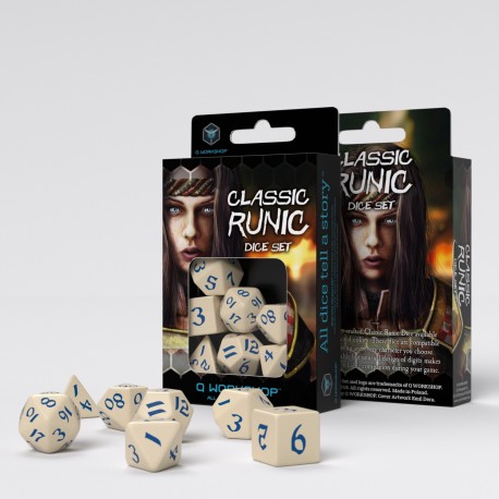 Classic Runic Beige & blue Dice Set (7)