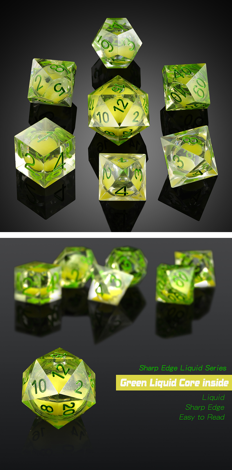 Liquid Core Dice Set - Green Lava