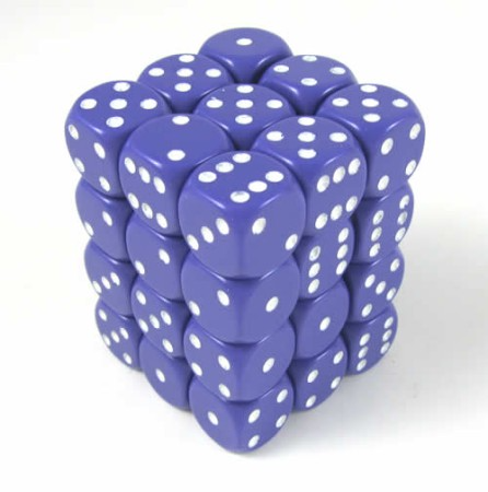 Dice Set Opaque Purple/White 12mm (36)