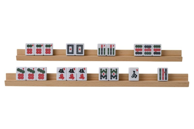 Houten spelstukkenhouder, set van 4, voor Domino en Mahjong, zonder speelstukken, 35 cm, FSC 100%