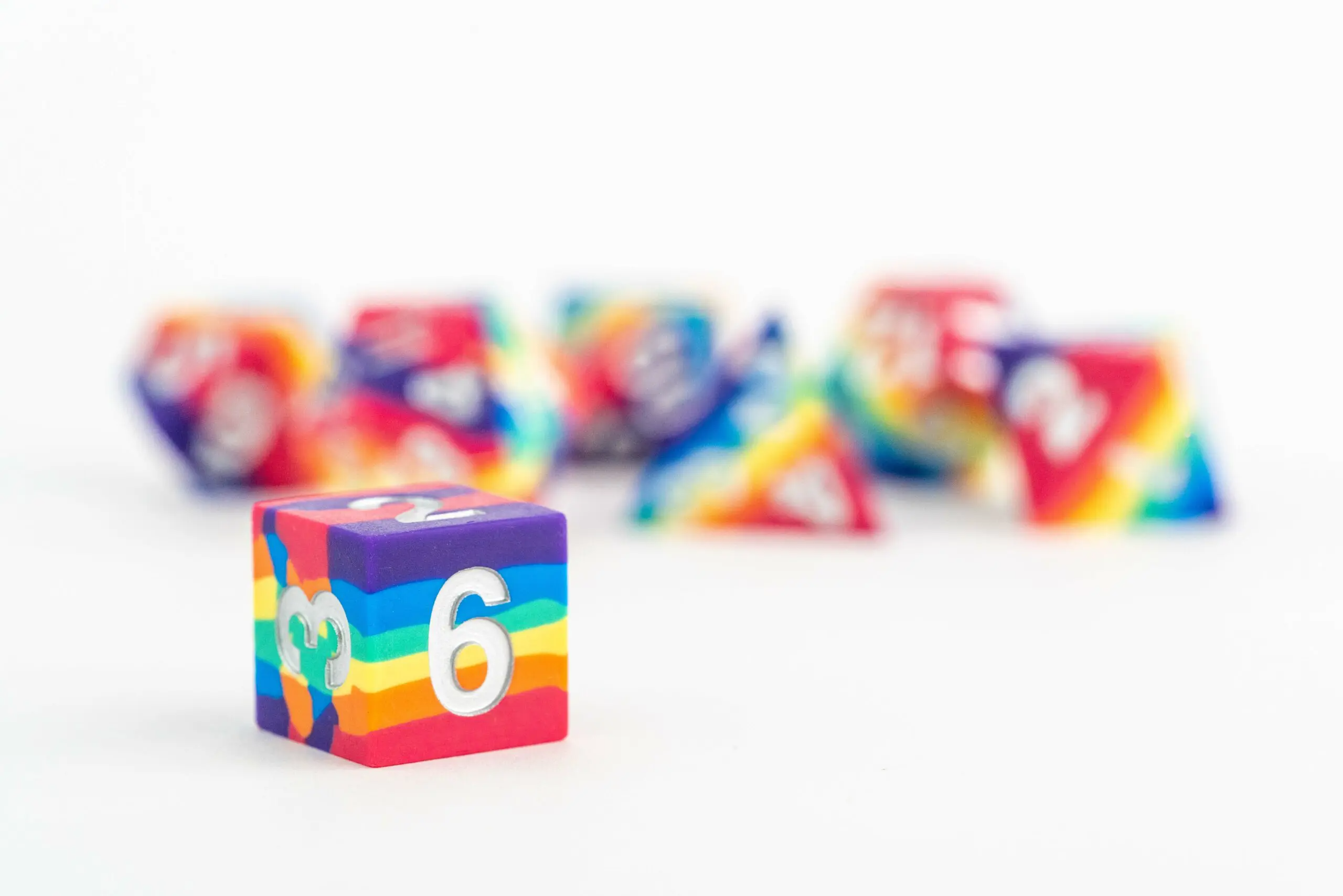 16mm Sharp Edge Silicone Rubber Rainbow Poly Dice Set