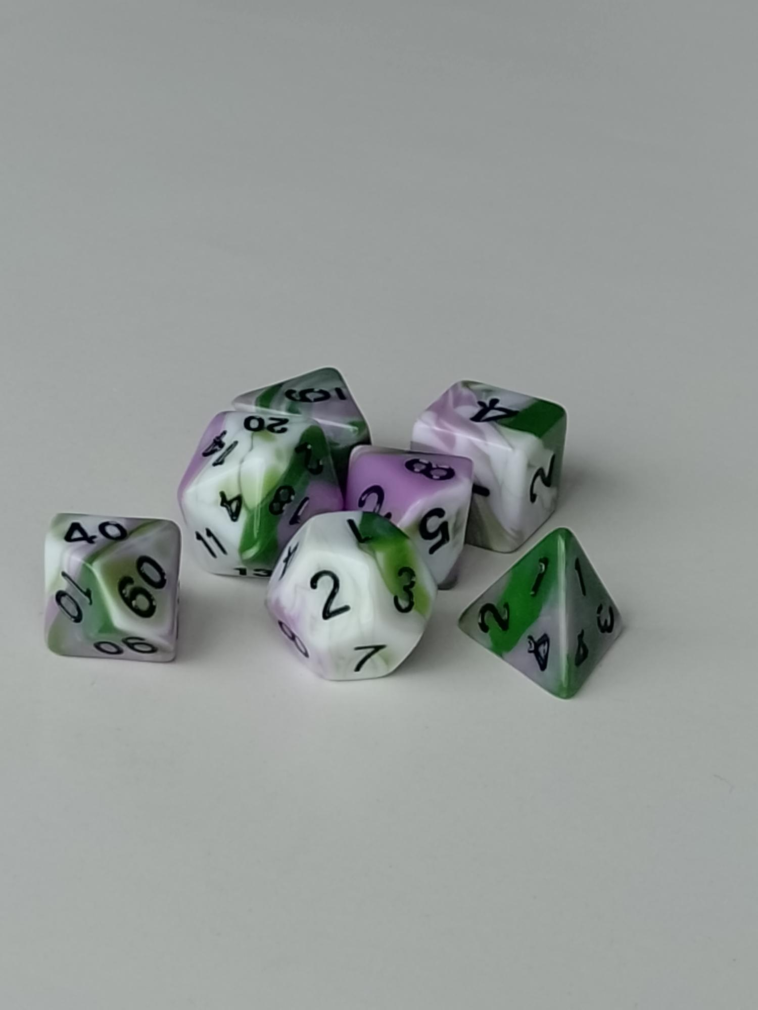 RPG Dice set (7) Blended in groen/wit/paars