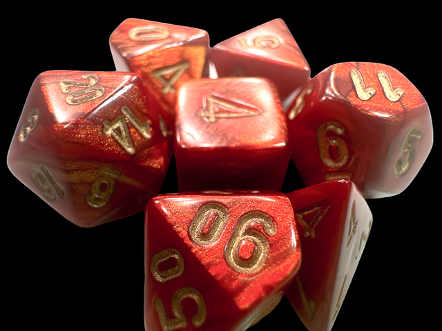 Scarab Mini-hedral Scarlet/gold Dobbelsteen Set (7 stuks)
